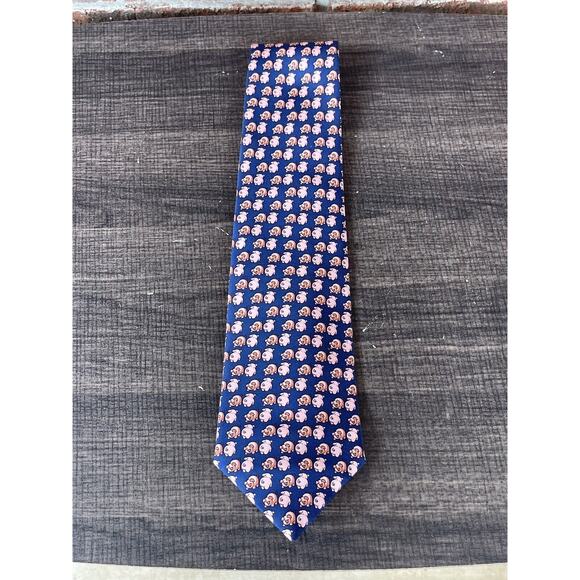 Vintage Elliot’s Ireland 100% Silk Neck Tie Blue With Small Pink Pigs 54/4” - Picture 6 of 7